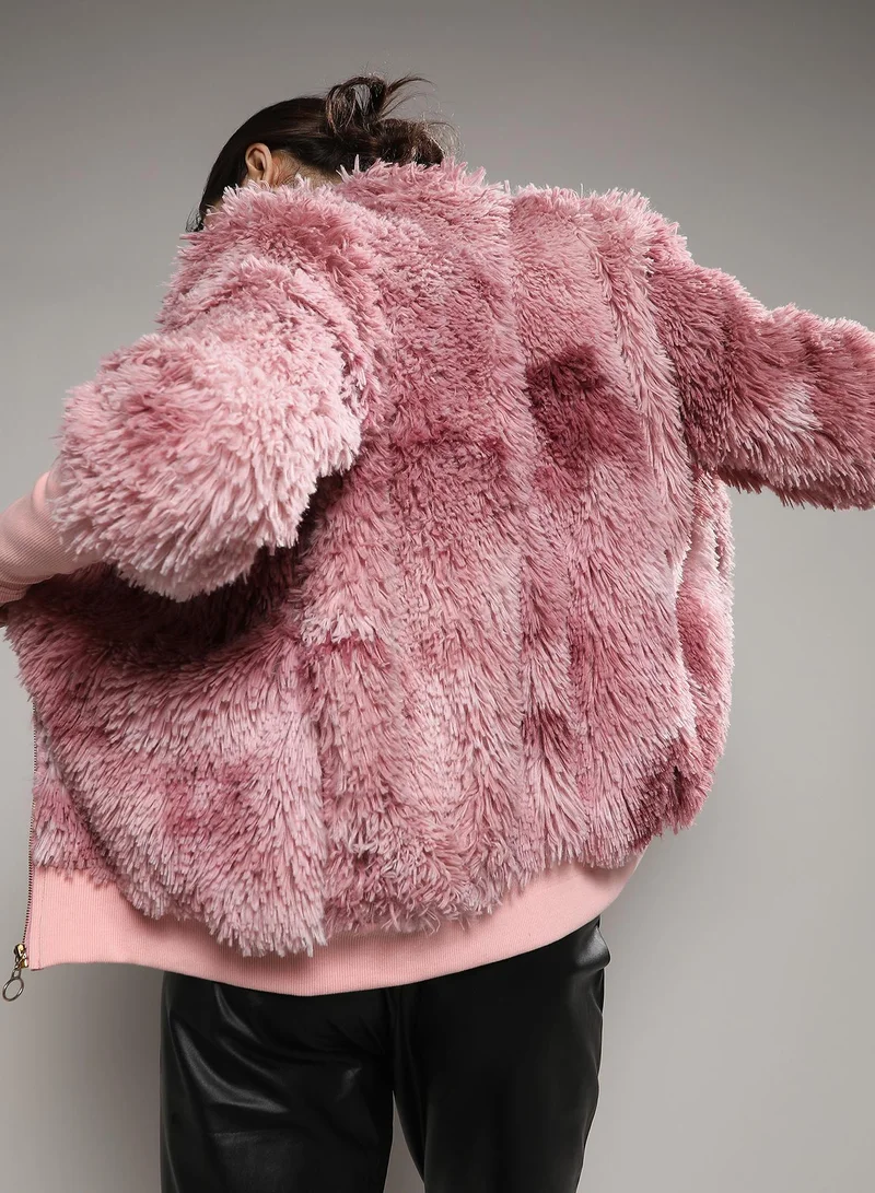 Campus Sutra Women's Blush Pink Faded Faux Fur Jacket