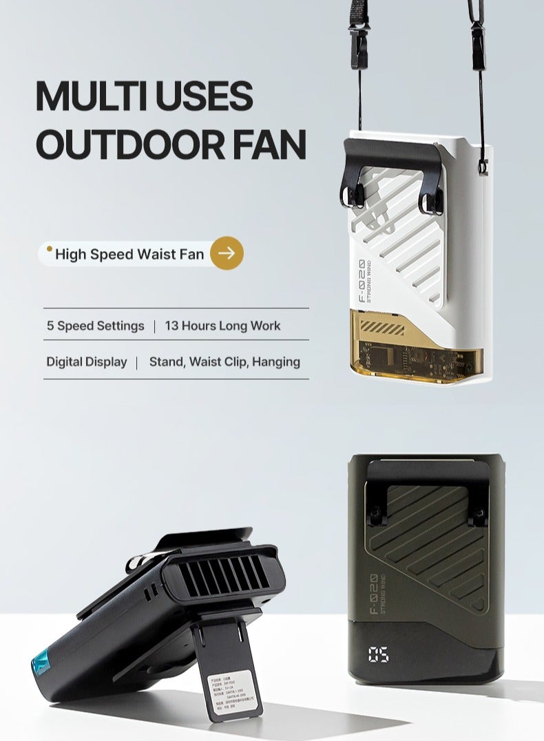مروحة تبريد صغيرة محمولة | محمولة باليد أو على الخصر | قابلة لإعادة الشحن، عمر بطارية يصل إلى ١٣ ساعة | مناسبة للسفر، والأنشطة الخارجية، والمكتب، والمنزل (أسود) - Image 2