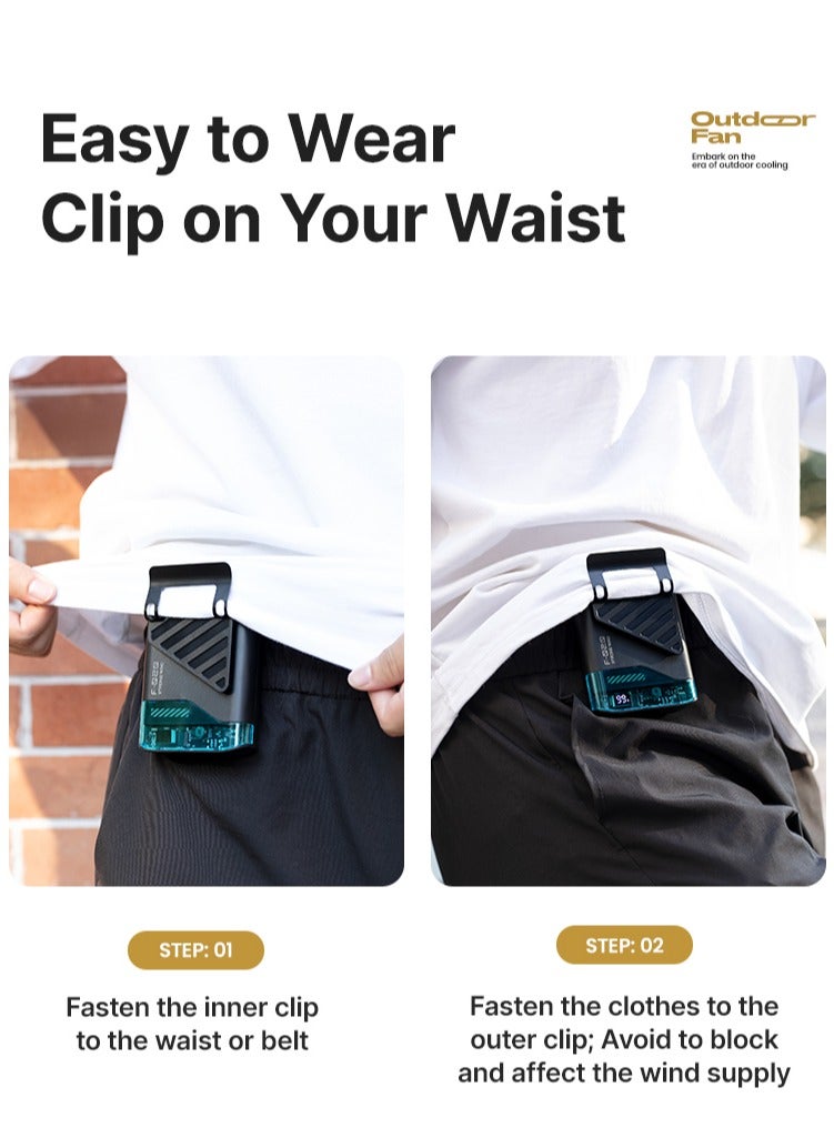 مروحة تبريد صغيرة محمولة | محمولة باليد أو على الخصر | قابلة لإعادة الشحن، عمر بطارية يصل إلى ١٣ ساعة | مناسبة للسفر، والأنشطة الخارجية، والمكتب، والمنزل (أسود) - Image 4