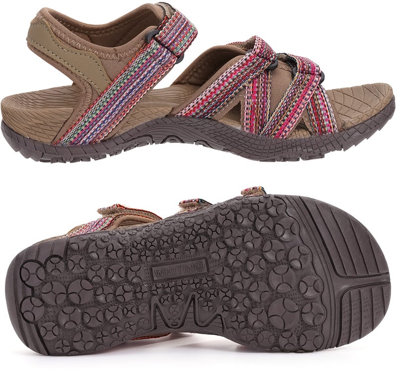 WHITIN Women's Hiking Sandals with Arch Support Size 7 Cushioned Beach Sandals Ladies Summer Waterproof Outdoor Flat Activities Soft BrownRed 37 - Image 4