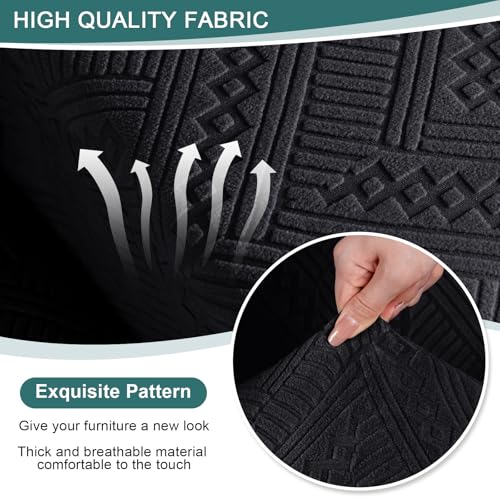 Ruaozz Recliner Sofa Covers Recliner Chair Covers Couch Covers for Reclining Couches with Pockets Washable Furniture Protector with Elastic Bottom (3 Seater, Black) - Image 3