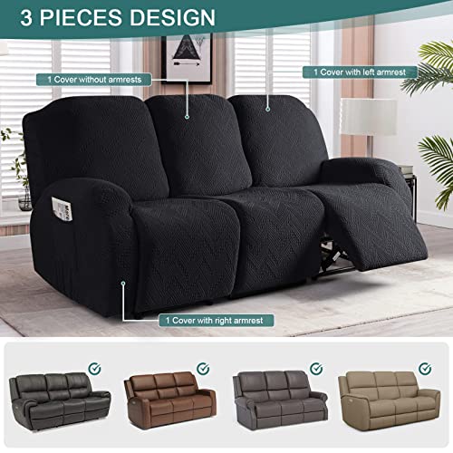 Ruaozz Recliner Sofa Covers Recliner Chair Covers Couch Covers for Reclining Couches with Pockets Washable Furniture Protector with Elastic Bottom (3 Seater, Black) - Image 4