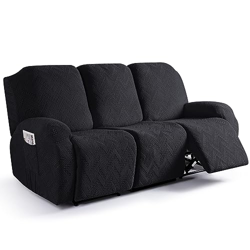 Ruaozz Recliner Sofa Covers Recliner Chair Covers Couch Covers for Reclining Couches with Pockets Washable Furniture Protector with Elastic Bottom (3 Seater, Black) - Image 1
