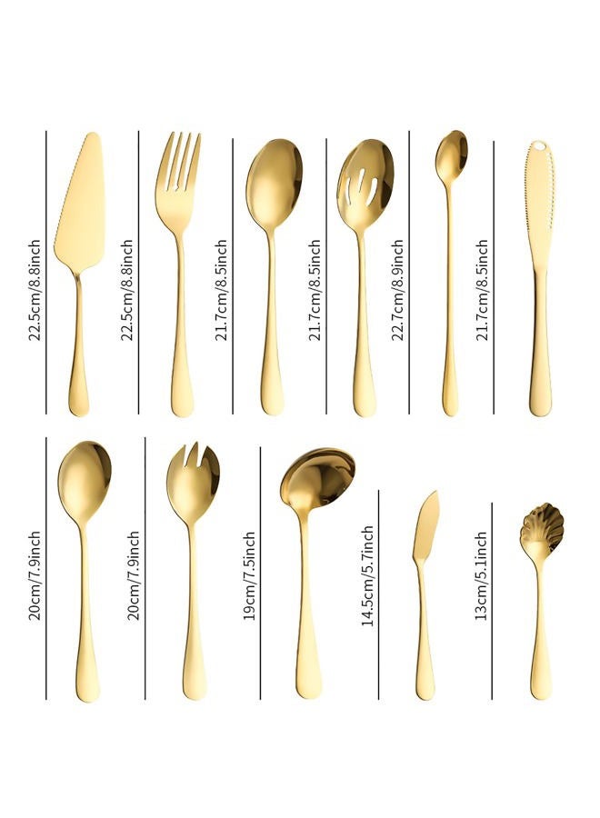 Dadamong 11-Piece Serving Utensil Set, Stainless Steel Modern Flatware Serving Set Serving Spoons Fork Knife Ladle, Tableware Cutlery for Home Restaurant Buffet Party (Gold) - Image 3