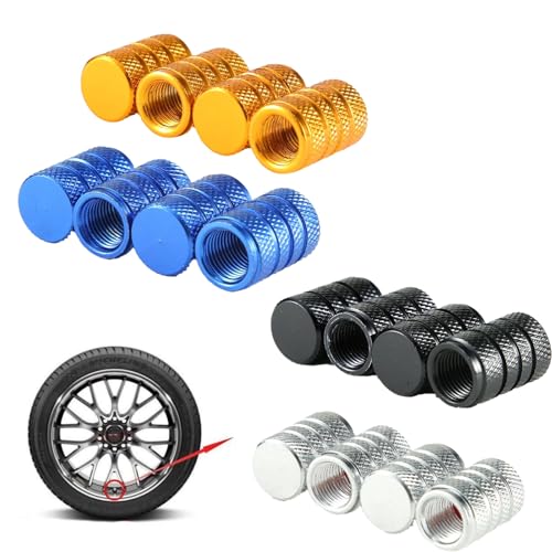 Zytiqt 16 Pack Car Tyre Valve Caps, Durable Valve Stem Caps for Car, Aluminum Alloy Tire Valve Cap Set for Car Truck Motorcycle SUV and Bike, Includes Gold, Blue, Silver, Black Colors - Image 1