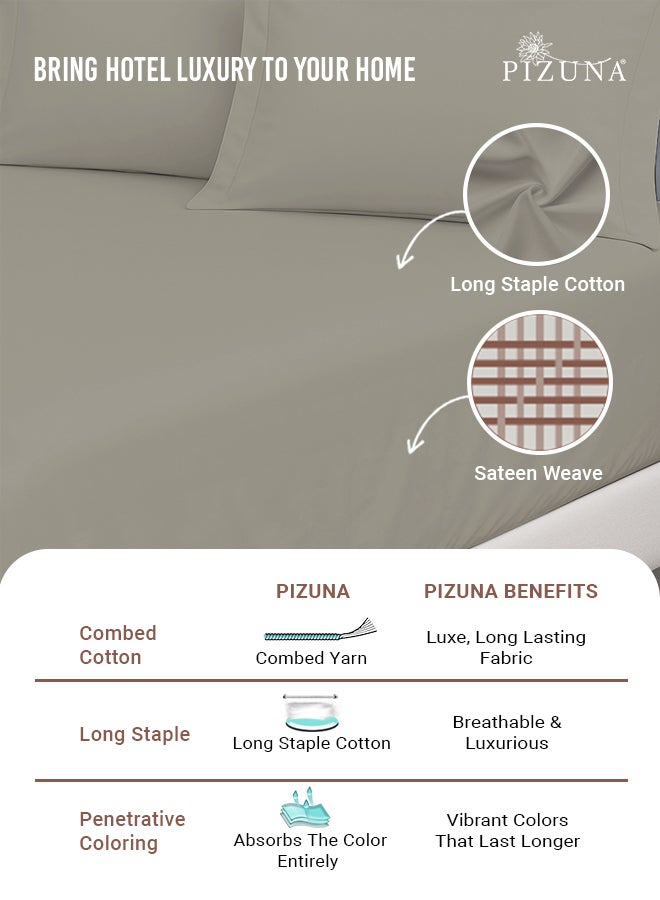 PIZUNA Pure Combed Cotton Fitted Sheet 200x200 cm Silver, 400 Thread Count Cool Luxury Soft 100% Long Staple Cotton Sateen Weave, Deep Pocket Bedsheet Fits 40cm (Fitted Sheet -1PC) - Image 2