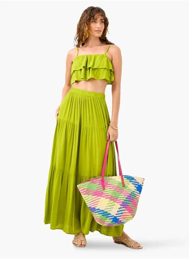 FAV Ruffle Detail Sleeveless Beach Top and Tiered Skirt Set