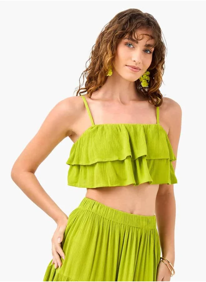 FAV Ruffle Detail Sleeveless Beach Top and Tiered Skirt Set