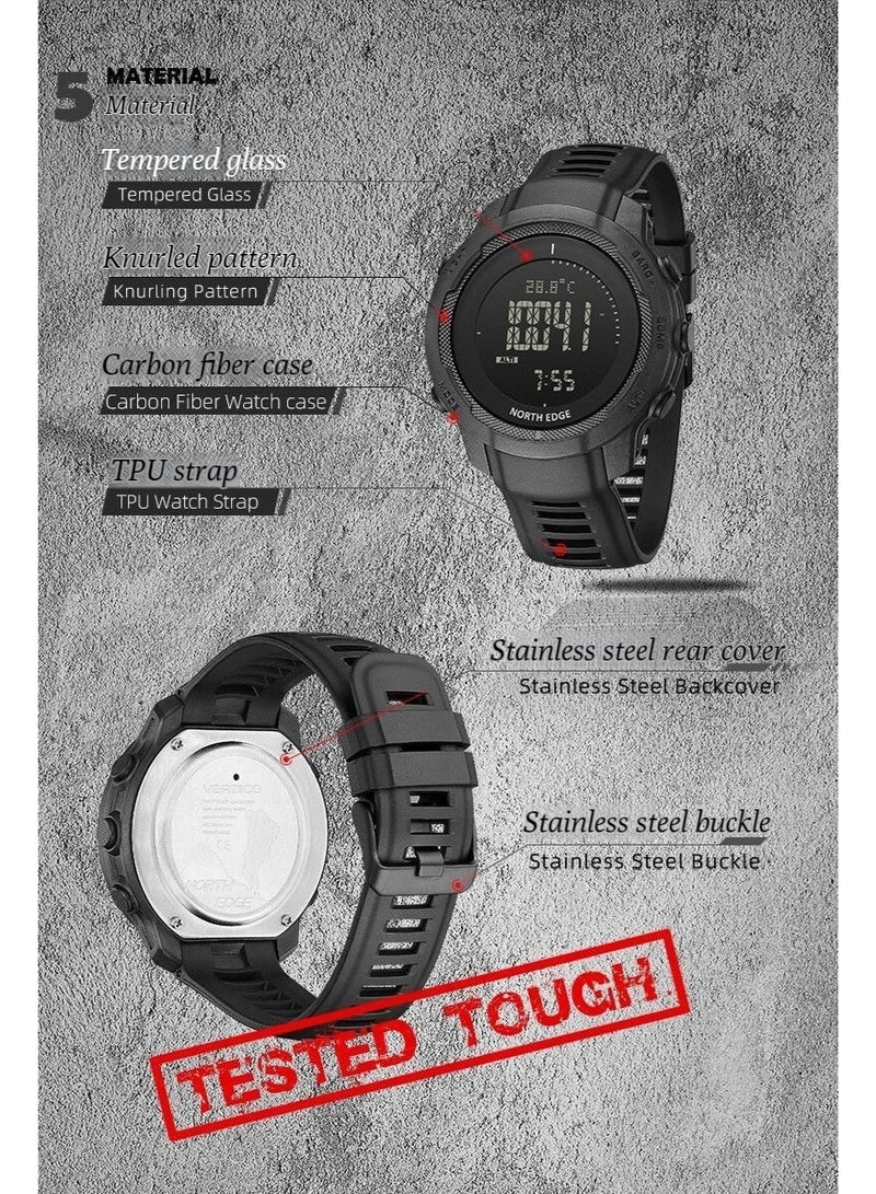 NORTH EDGE Carbon Fiber Military Off-road Outdoor Sports Electronic Watch for Men - 50-meter Water Resistance Compass - Image 5