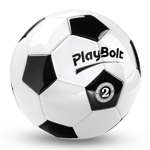 PlayBolt Soccer Ball Size 2 with Pump - Black & White Training Practice & Match Ball for Kids & Toddlers (Pack of 1) - Image 1