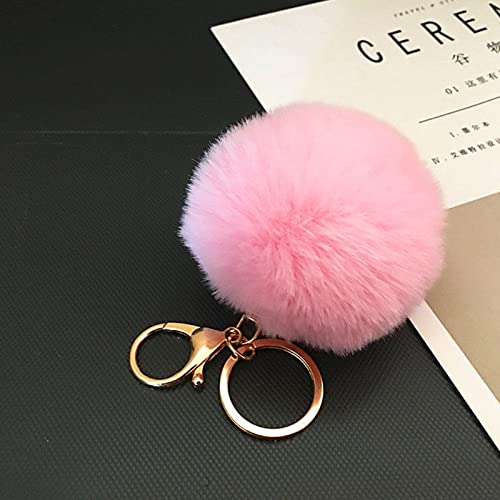 LUVI Artificial Faux Rabbit Fur Keychain Fluffy Plush Ball PomPom Ball Charm Key Chain Purse Decoration Cute Car Key Decor Puff Purse Decor Handbag Bag Charm Decoration for Women Girls Pink - Image 3