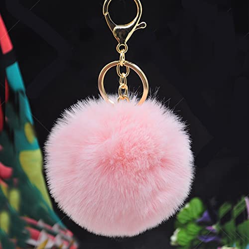 LUVI Artificial Faux Rabbit Fur Keychain Fluffy Plush Ball PomPom Ball Charm Key Chain Purse Decoration Cute Car Key Decor Puff Purse Decor Handbag Bag Charm Decoration for Women Girls Pink - Image 4