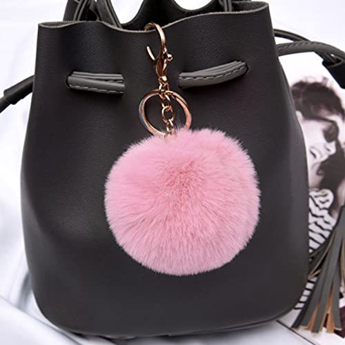 LUVI Artificial Faux Rabbit Fur Keychain Fluffy Plush Ball PomPom Ball Charm Key Chain Purse Decoration Cute Car Key Decor Puff Purse Decor Handbag Bag Charm Decoration for Women Girls Pink - Image 5