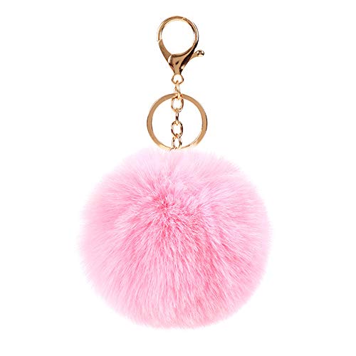 LUVI Artificial Faux Rabbit Fur Keychain Fluffy Plush Ball PomPom Ball Charm Key Chain Purse Decoration Cute Car Key Decor Puff Purse Decor Handbag Bag Charm Decoration for Women Girls Pink - Image 1