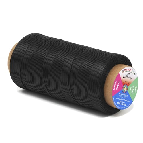 Mandala Crafts Black Flat Waxed Thread for Leather Sewing - 197 Yds 210D 1mm Polyester Leather Thread String Waxed Cord for Leatherwork, Beading, Bookbinding, Hand Stitching - Image 1