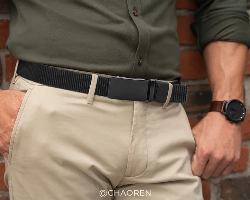 CHAOREN Nylon Ratchet Belts for Men - Black Adjustable Casual Work Belt with Slide Buckle - Trim to Fit - Image 2