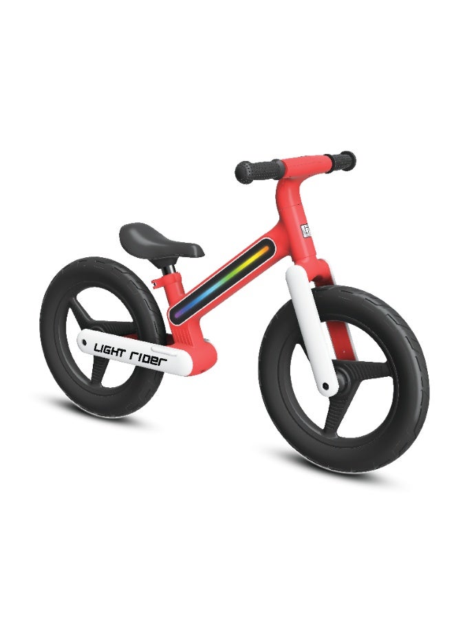 LiT Light Rider 12" Balance Bicycle – EVA Lightweight Frame with Integrated Multi-Color LED Lights, Adjustable Saddle, 12" Pneumatic Tyres, Steel Components, Battery-Powered Light Modes, Kids Balance Bike, LT-3004-RED