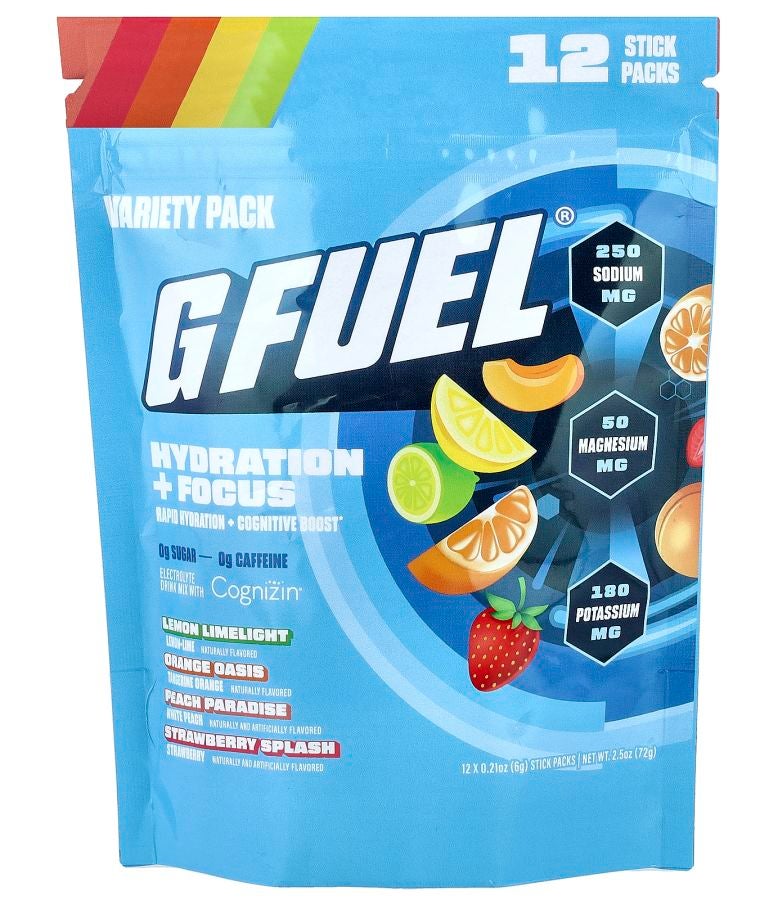 G Fuel Hydration + Focus Electrolyte Drink Mix with Cognizin® Variety Pack 12 Stick Packs 0.21 oz (6 g) Each