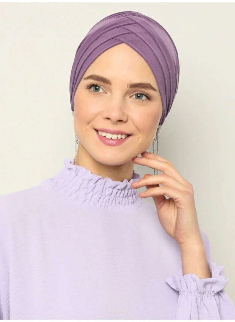 Naciye Sultan Hijab Cross Sea Bonnet Three-Striped Ready-made Headscarf Lilac