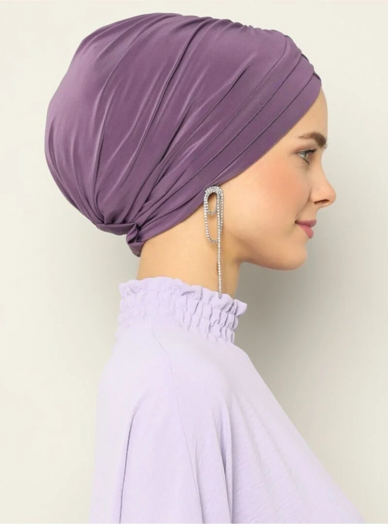 Naciye Sultan Hijab Cross Sea Bonnet Three-Striped Ready-made Headscarf Lilac