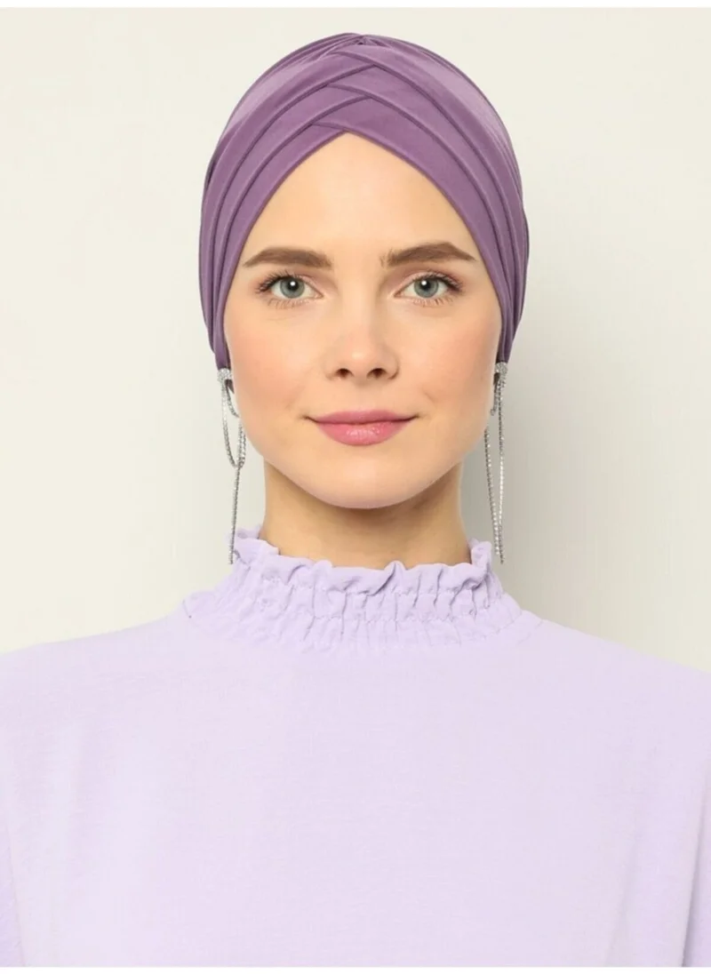 Naciye Sultan Hijab Cross Sea Bonnet Three-Striped Ready-made Headscarf Lilac