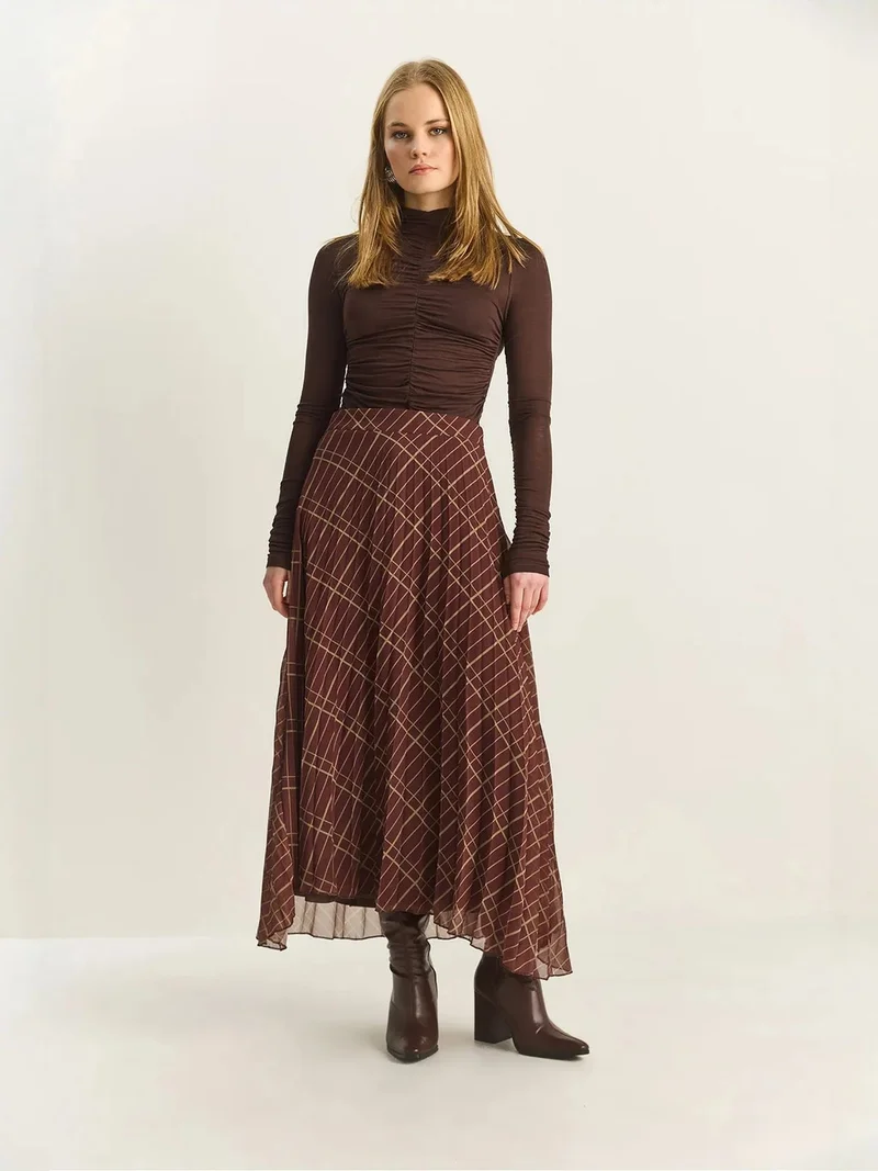 بيانكو لوتشي LUCCI High Waist Maxi Chiffon Plaid Skirt