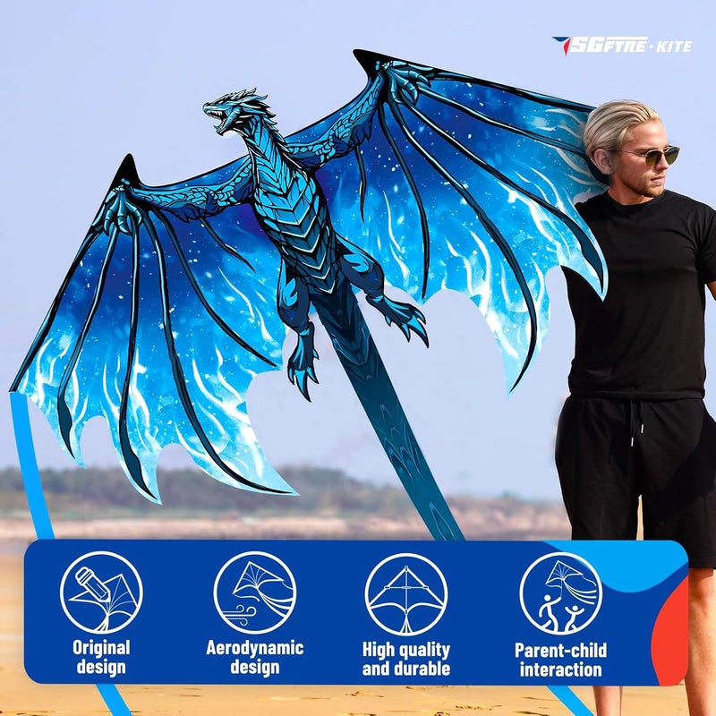 SGftre Complete Kite with Handle, Line & Accessories,Easy to Fly for Kids & Adults, Perfect for Beach, Park, Family Outdoor Activities (Speed Dragon B, 1) - Image 2