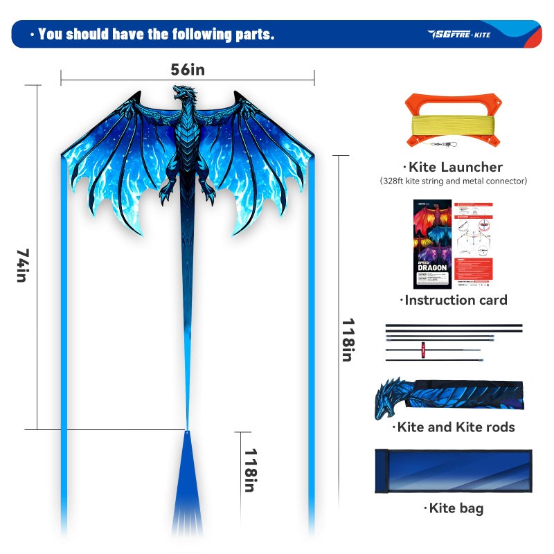 SGftre Complete Kite with Handle, Line & Accessories,Easy to Fly for Kids & Adults, Perfect for Beach, Park, Family Outdoor Activities (Speed Dragon B, 1) - Image 5