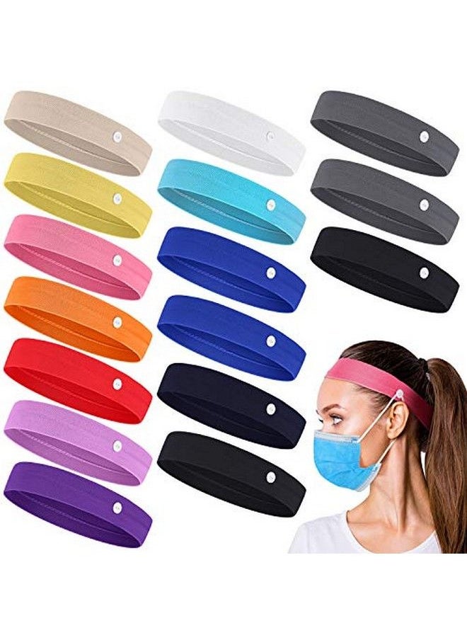 WILLBOND 16 Pieces Elastic Headbands With Button Yoga Sports Headband Sweatband Non Slip Nurse Headbands Multicolored Ear Protection Holder For Men Women Friends (Button Style)  - Image 2