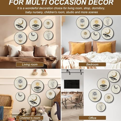 Nozvera Mystical Boho Wall Art Set of 6 – Moon Phase, Sun, and Butterfly Round Prints – Celestial and Botanical Minimalist Wall Decor for Living Room or Bedroom - Image 5