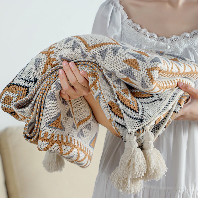 Navajo Daylight Blanket Knitted Bohemian Air-conditioning Blanket Nap Blanket Sofa Cover Blanket Baby Blanket Oat White 