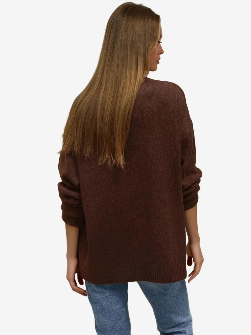 HICCUP Walnut Brown Cozy Crew Neck Knit Sweater for Women | Best Price UAE