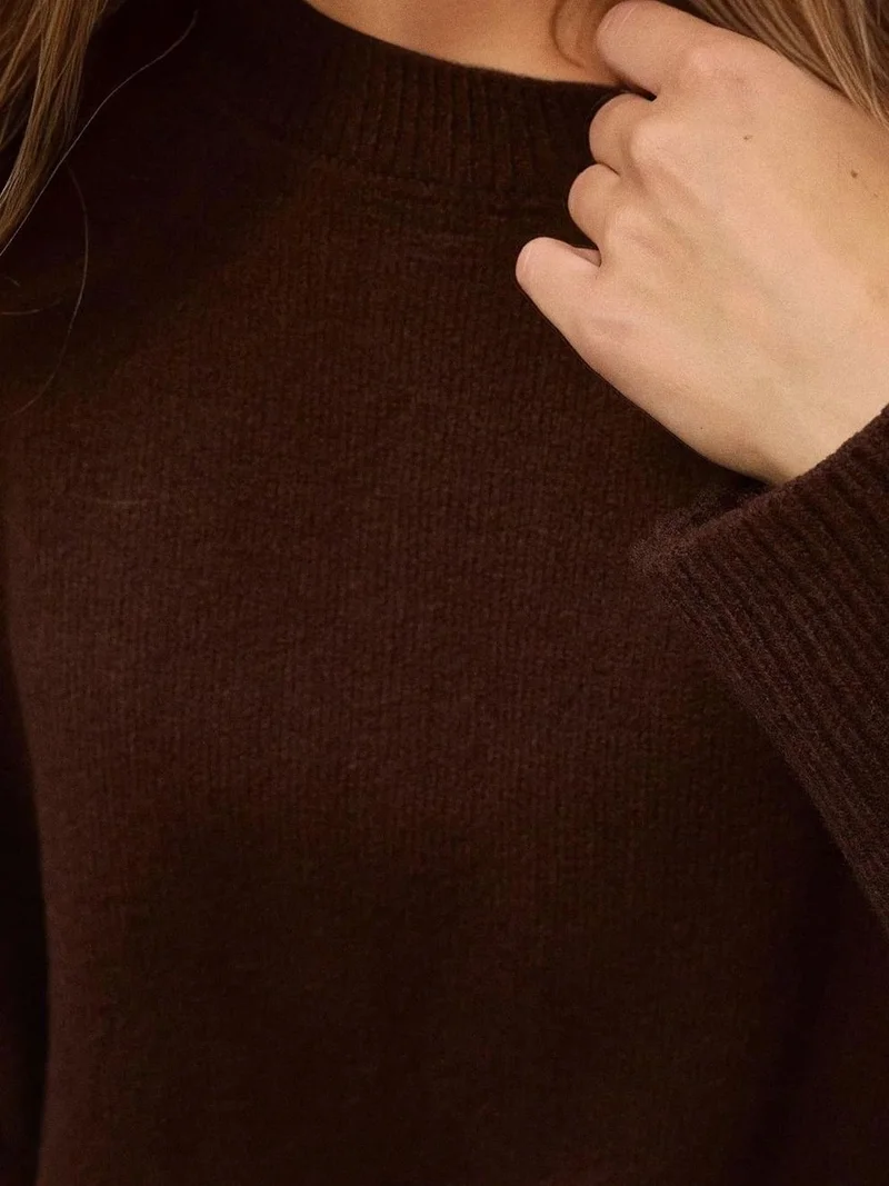 HICCUP Walnut Brown Cozy Crew Neck Knit Sweater for Women | Best Price UAE