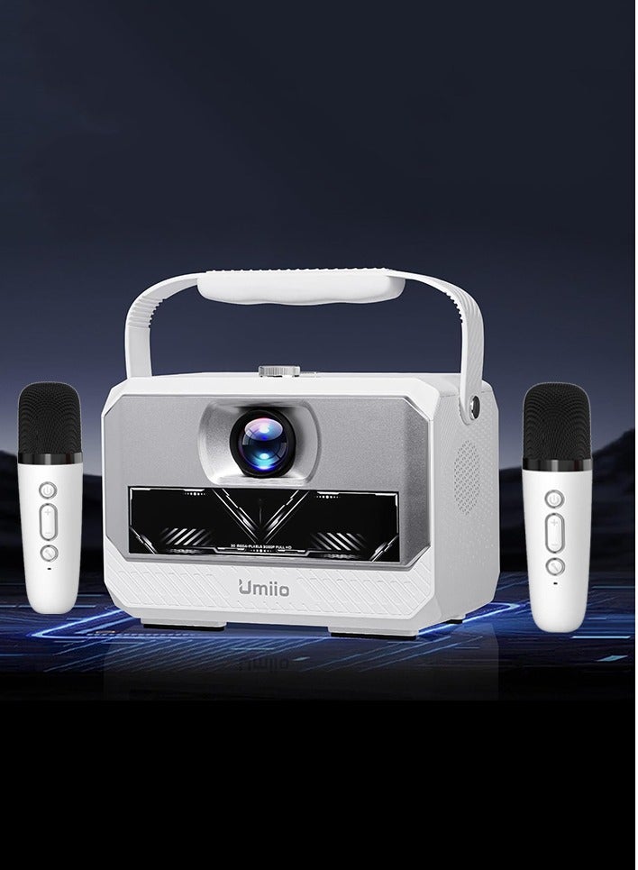 Umiio Q6 Max Smart Android Projector with Wireless Dual Karaoke Mic 4K and 1080*720P Support 200" Display Wi-Fi/Bluetooth HDMI/USB – White  - Image 1