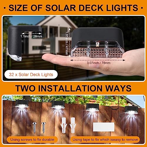 Geelin 32 Pcs Solar Deck Lights Outdoor, Waterproof LED Solar Step Fence Lights for Stairs, Step, Railing, Patio, Driveway, Garden, Pathway and Yard(Black Shell Cool White Light) - Image 2