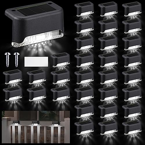 Geelin 32 Pcs Solar Deck Lights Outdoor, Waterproof LED Solar Step Fence Lights for Stairs, Step, Railing, Patio, Driveway, Garden, Pathway and Yard(Black Shell Cool White Light) - Image 1