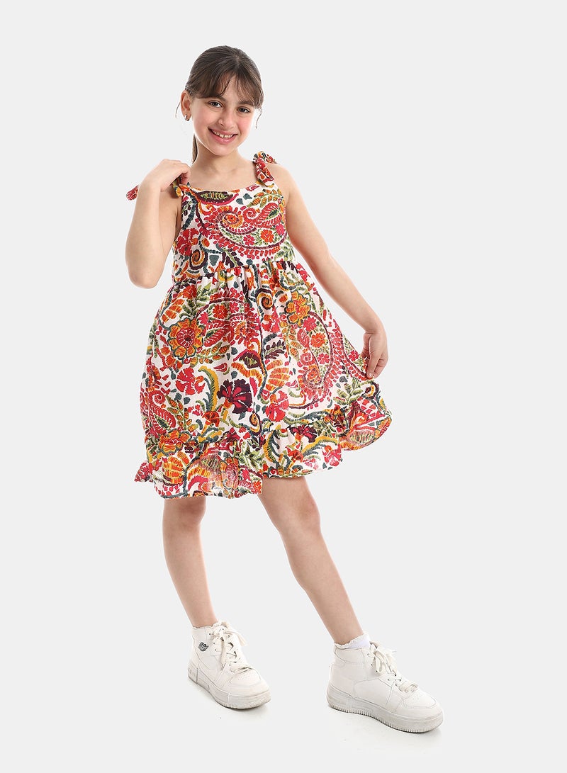 Andora Floral Summer Tie Dress _ Red & White - Image 2