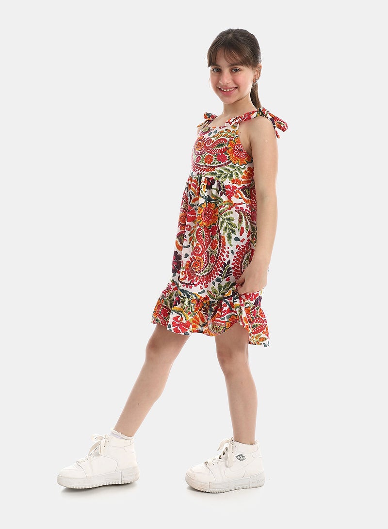 Andora Floral Summer Tie Dress _ Red & White - Image 3