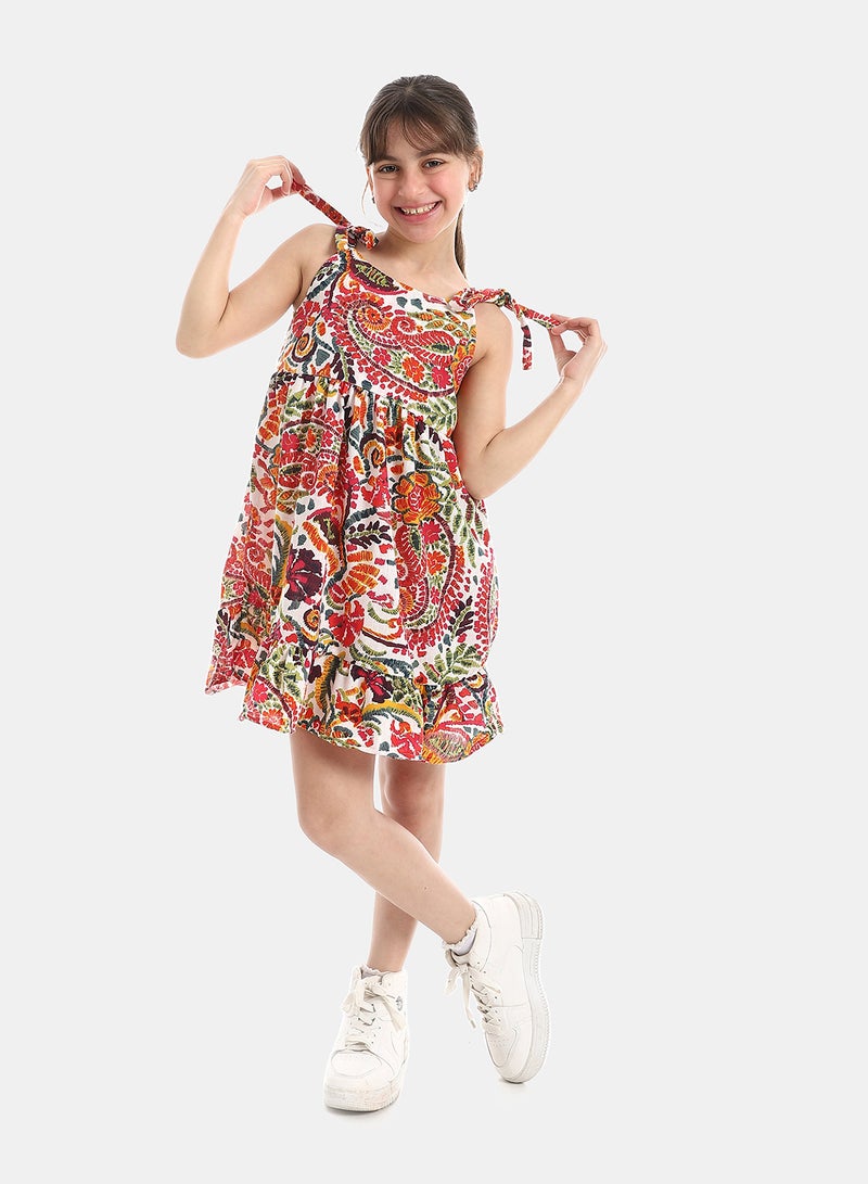 Andora Floral Summer Tie Dress _ Red & White - Image 1