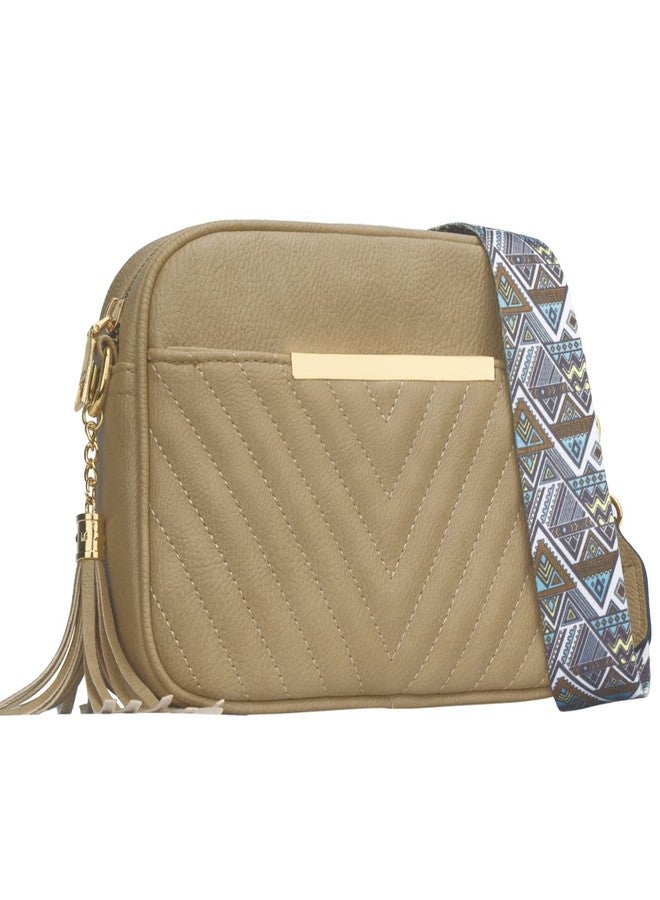 KKXIU Quilted Small Crossbody Bag for Women and Teen Girls Stylish Shoulder Purse with Wide Strap (A-Khaki) - Image 1