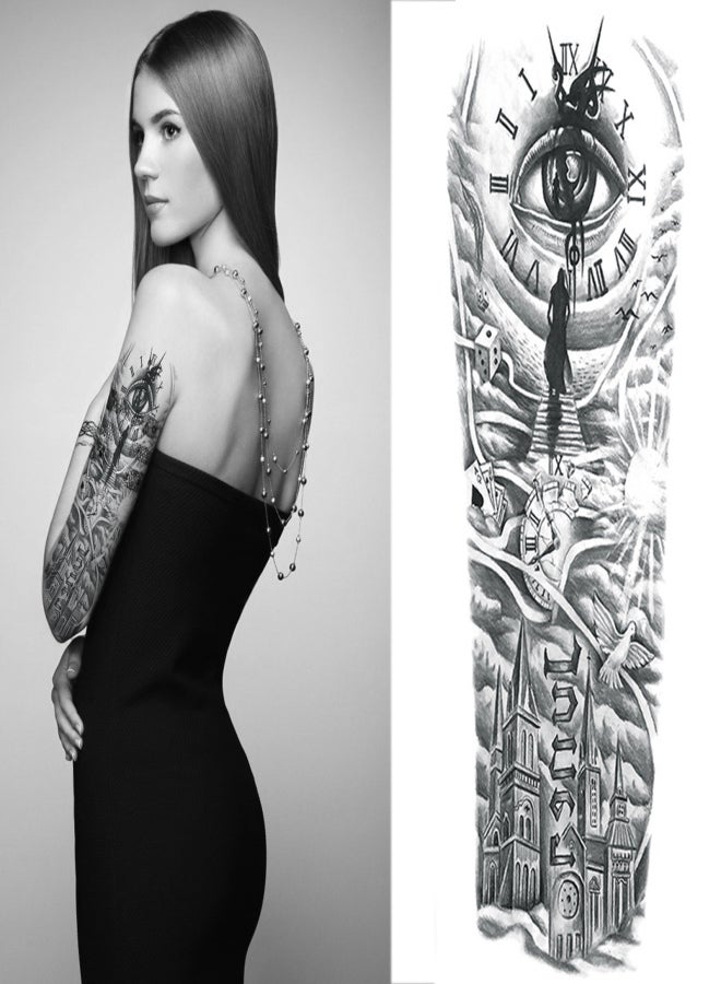 1 Sheet Full Arm Temporary Fake Tattoos Sticker Large Arm Sleeve Tattoo Waterproof Tattoos Large Vine Peony Flower Rose Tattoo Stickers for Men and Women - Image 4