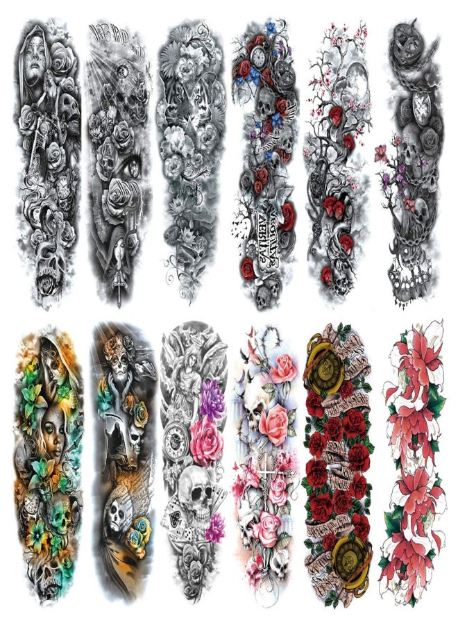 1 Sheet Full Arm Temporary Fake Tattoos Sticker Large Arm Sleeve Tattoo Waterproof Tattoos Large Vine Peony Flower Rose Tattoo Stickers for Men and Women - Image 5