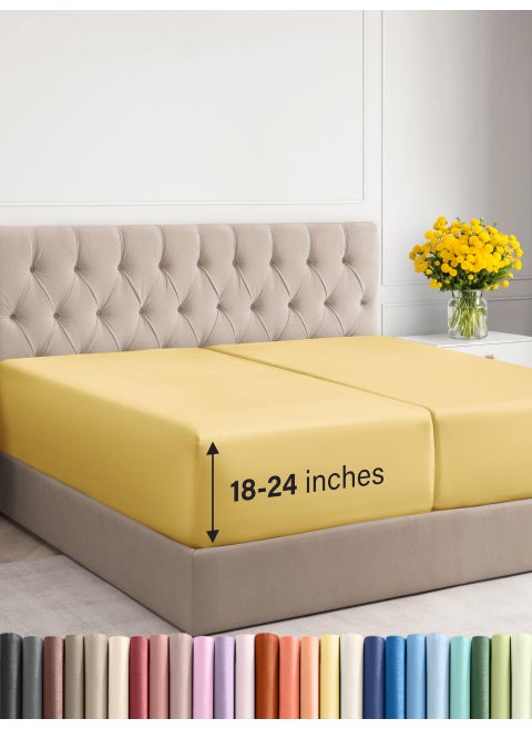 CGK Unlimited Extra Deep Split King Fitted Sheet - Hotel Luxury Single Fitted Sheet Only - Easily Fits 18 inch to 24 inch Mattress - Soft  Wrinkle Free & Breathable Yellow Fitted Sheet