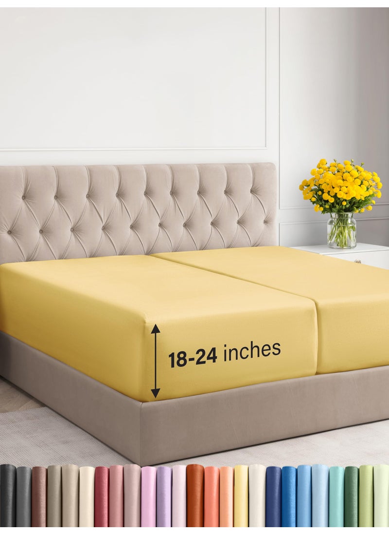CGK Unlimited CGK Unlimited Extra Deep Split King Fitted Sheet - Hotel Luxury Single Fitted Sheet Only - Easily Fits 18 inch to 24 inch Mattress - Soft  Wrinkle Free & Breathable Yellow Fitted Sheet  - Image 1