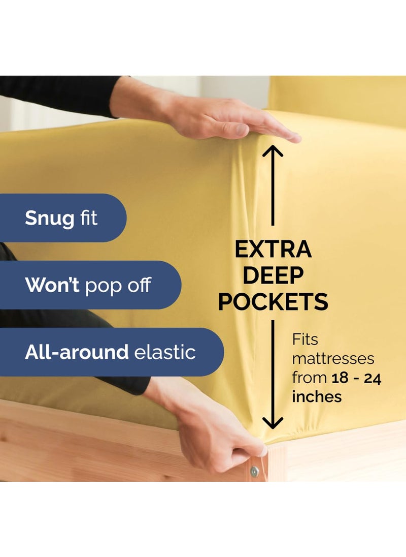 CGK Unlimited CGK Unlimited Extra Deep Split King Fitted Sheet - Hotel Luxury Single Fitted Sheet Only - Easily Fits 18 inch to 24 inch Mattress - Soft  Wrinkle Free & Breathable Yellow Fitted Sheet  - Image 2