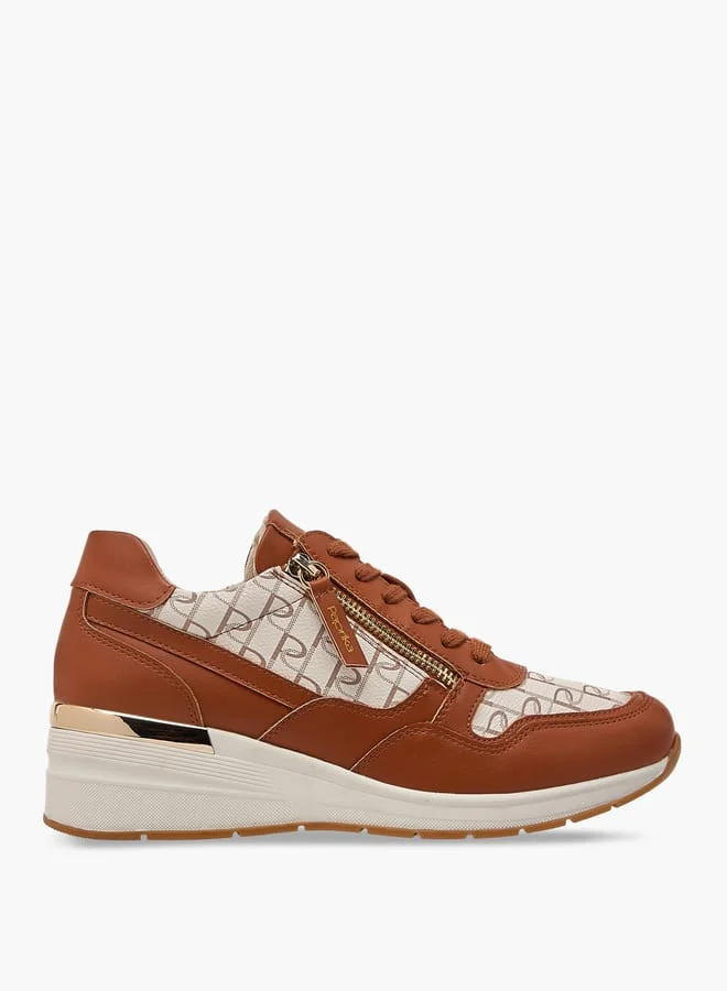 Paprika Women's Monogram Print Sneakers with Lace-Up Closure