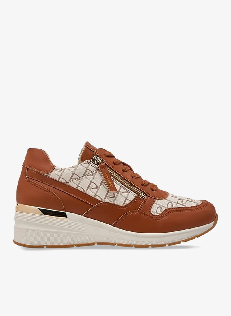 Paprika TAN Women's Monogram Print Sneakers with Lace-Up Closure for Women | Best Price UAE