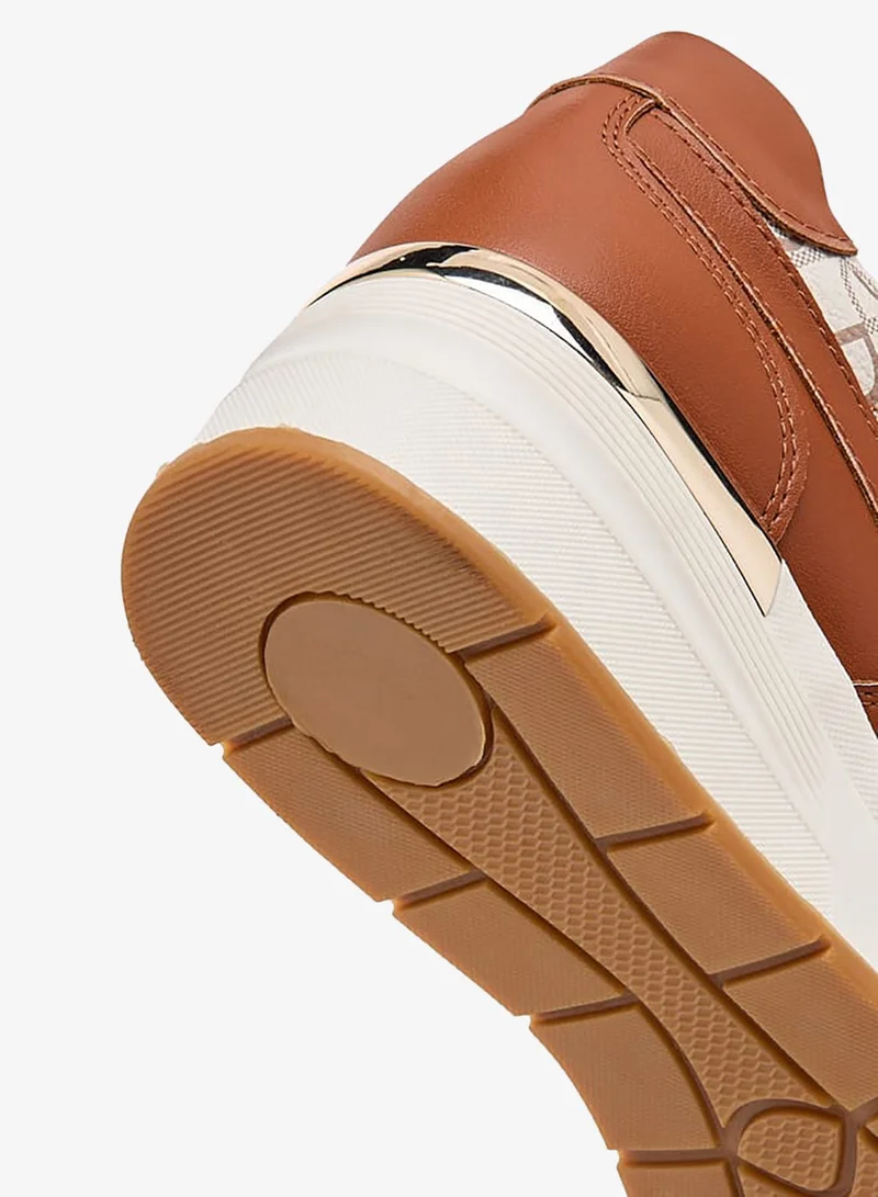 Paprika TAN Women's Monogram Print Sneakers with Lace-Up Closure for Women | Best Price UAE