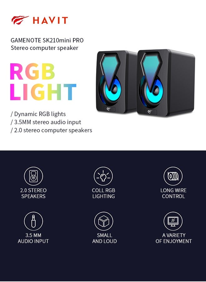 havit Mini Desktop Speakers Wired Stereo Sound PC Audio with Rich Bass & Loud Volume Plug & Play RGB Gaming Speakers Portable Compact Design for PC/Laptop  - Image 2