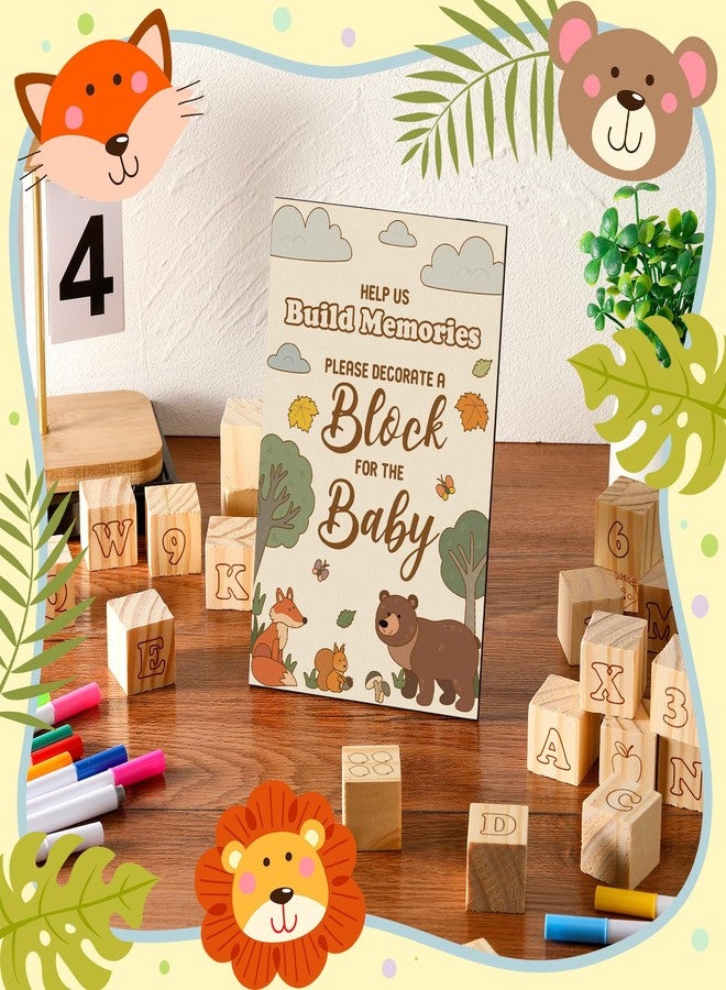 Watersay 53 Pcs Baby Shower Games Sign Kit Include 36 ABC Letter Alphabet Blocks 4 DIY Wooden Blocks 1 Block Frame Sign 12 Markers for Gender Reveal Building Game(Animal Style) - Image 4
